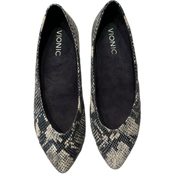 Vionic Women's Caballo Ballet Flats Gray Tan Snake Print Size 7 Leather Shoes - Picture 1 of 7